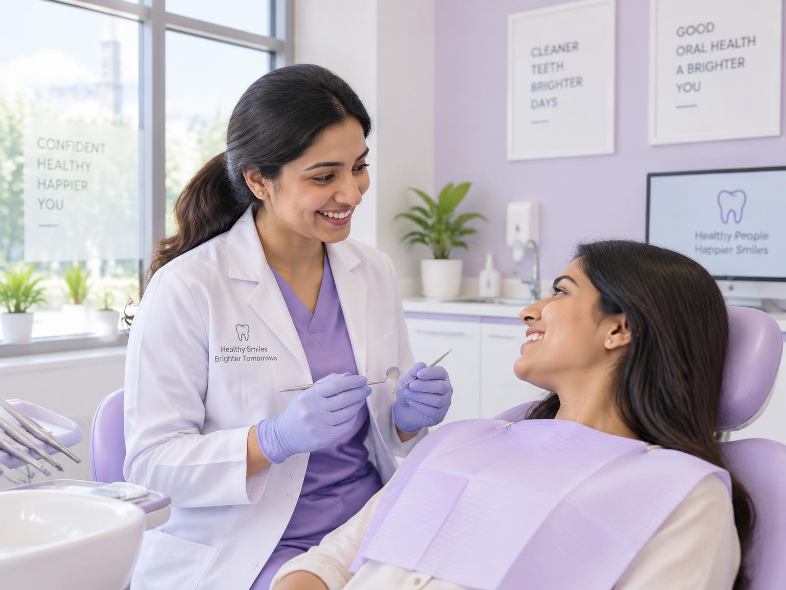 Dentist at Sakthi Dental Clinic treating a smiling patient